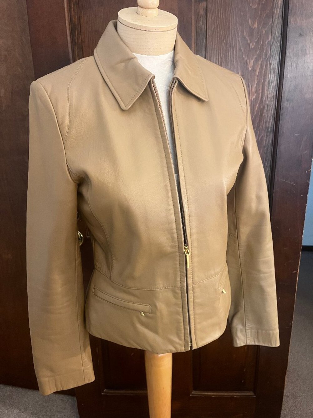 Kenneth Cole New York 100% Leather Tan Zip Jacket, Size S